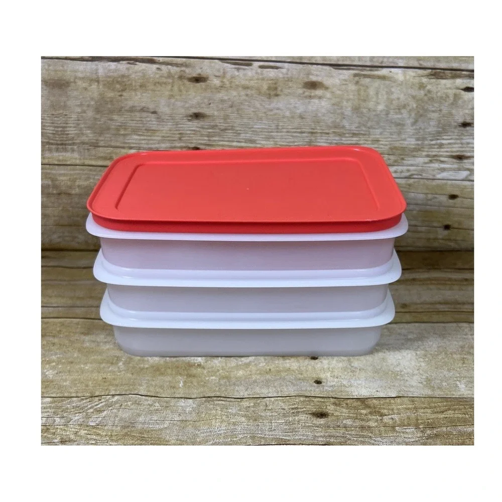 TUPPERWARE Freezer Mate Plus Stackables 3 Sheer Bottom Coral AIR Tight Seal